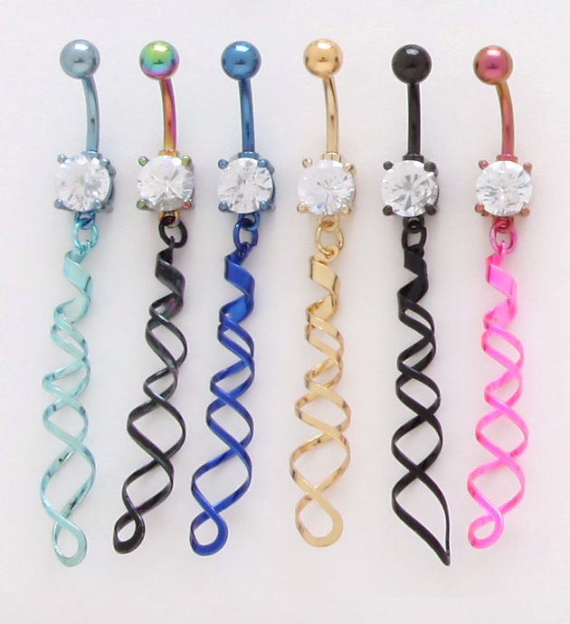Anodized Titanium Single Tornado Twister Spiral Shape Dangle Belly