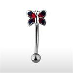 Blue and Purple Butterfly 16G Eyebrow Ring Curve or Petite Belly Button Navel Ring