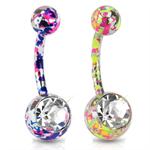 Paint Splash Splatter Splat Non-Dangle Belly Button Ring 14g Ion Plated [IP] Over 316L Steel 3/8" Post Barbell Navel Piercing Curve