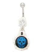 Blue Cartoon Skull Inside of Handcuf Design Dangle Belly Button Navel Ring with Clear CZ Stone