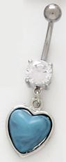 Southwestern and Native American Turquoise Heart Shape Dangle Belly Button Navel Ring
